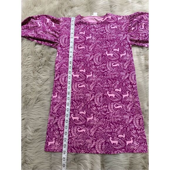 J Crew Crewcuts Girls Forest Print Fuschia Picado Puff Sleeve Dress Medium - Picture 6 of 9
